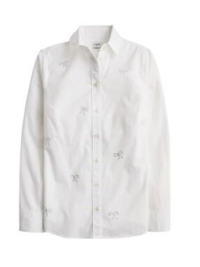 J. CREW Jeweled Bow Button Up Shirt White Size L NEW